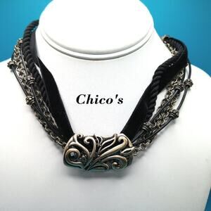 CHICO'S Antique Silver Tone METAL & Rope Chain Pendant Necklace, 20 Inches